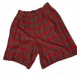 Vintage 90s Karen Scott Red Tartan Plaid Pleated High Waist Golf Mom Shorts 10